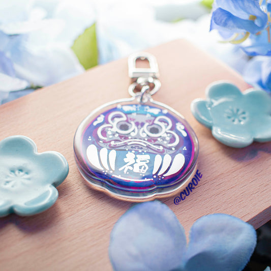 Daruma: Blue & Silver (Acrylic Keychain)