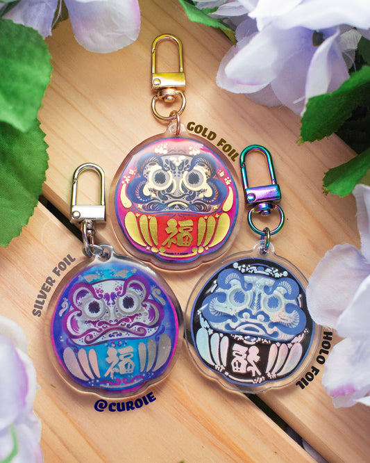 Daruma: Black & Holo (Acrylic Keychain)