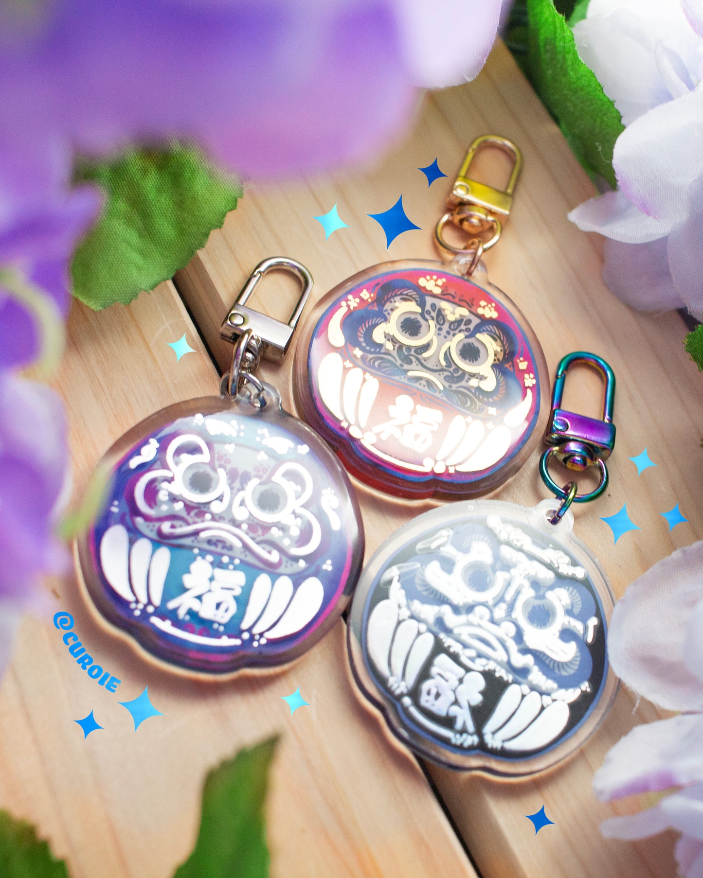 Daruma: Black & Holo (Acrylic Keychain)