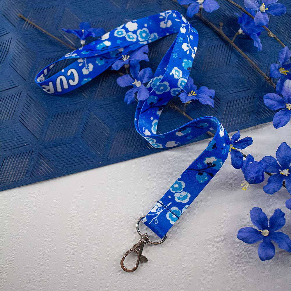 Blue Porcelain Flowers Lanyard